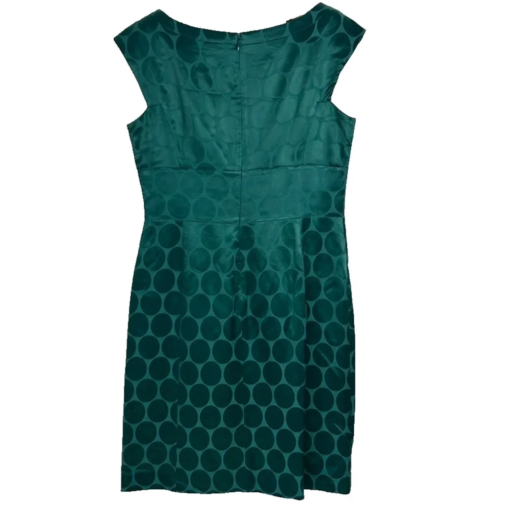 Banana Republic Dress Womens Size 10 Green Dotted Silky Sheath Wool Blend Midi